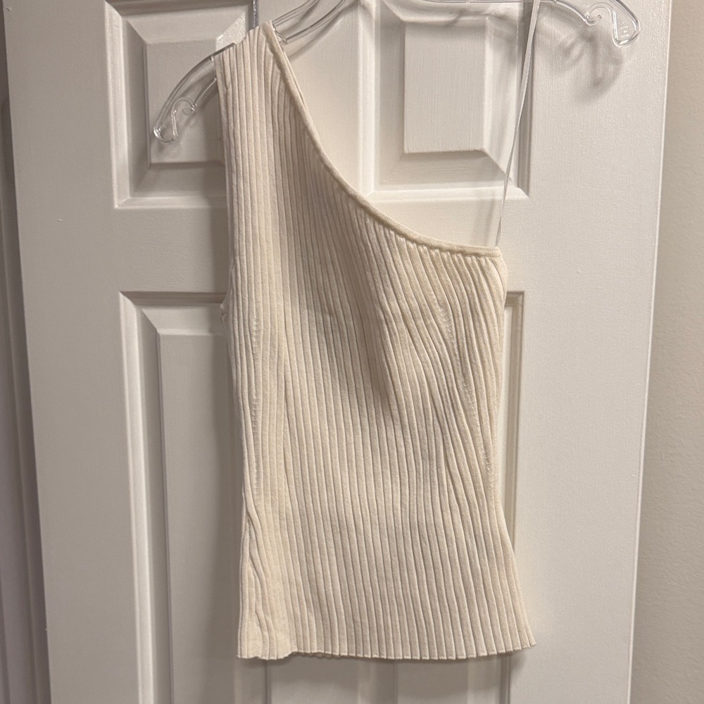 H&M One-Shoulder Ribbed Tank Top in Off-White - Picture 5 of 5